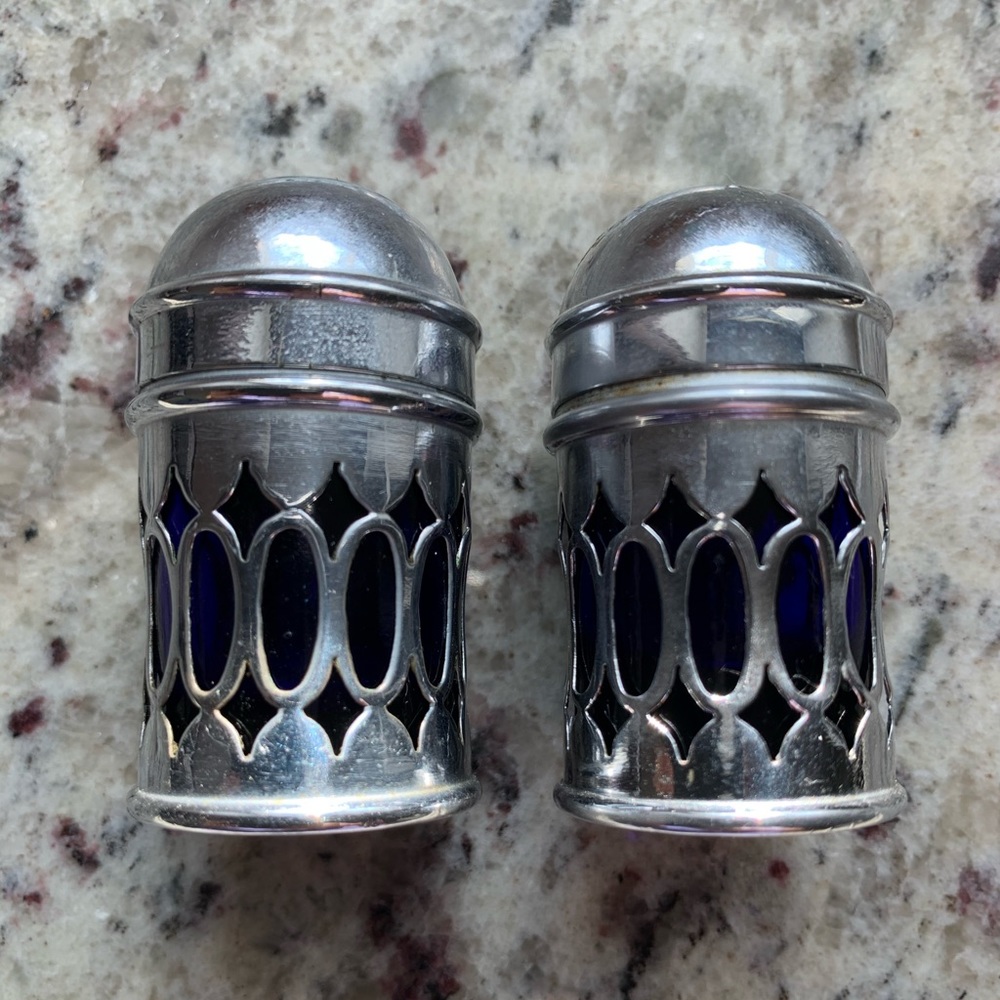Vintage Cobalt Blue Glass & EPNS Shakers